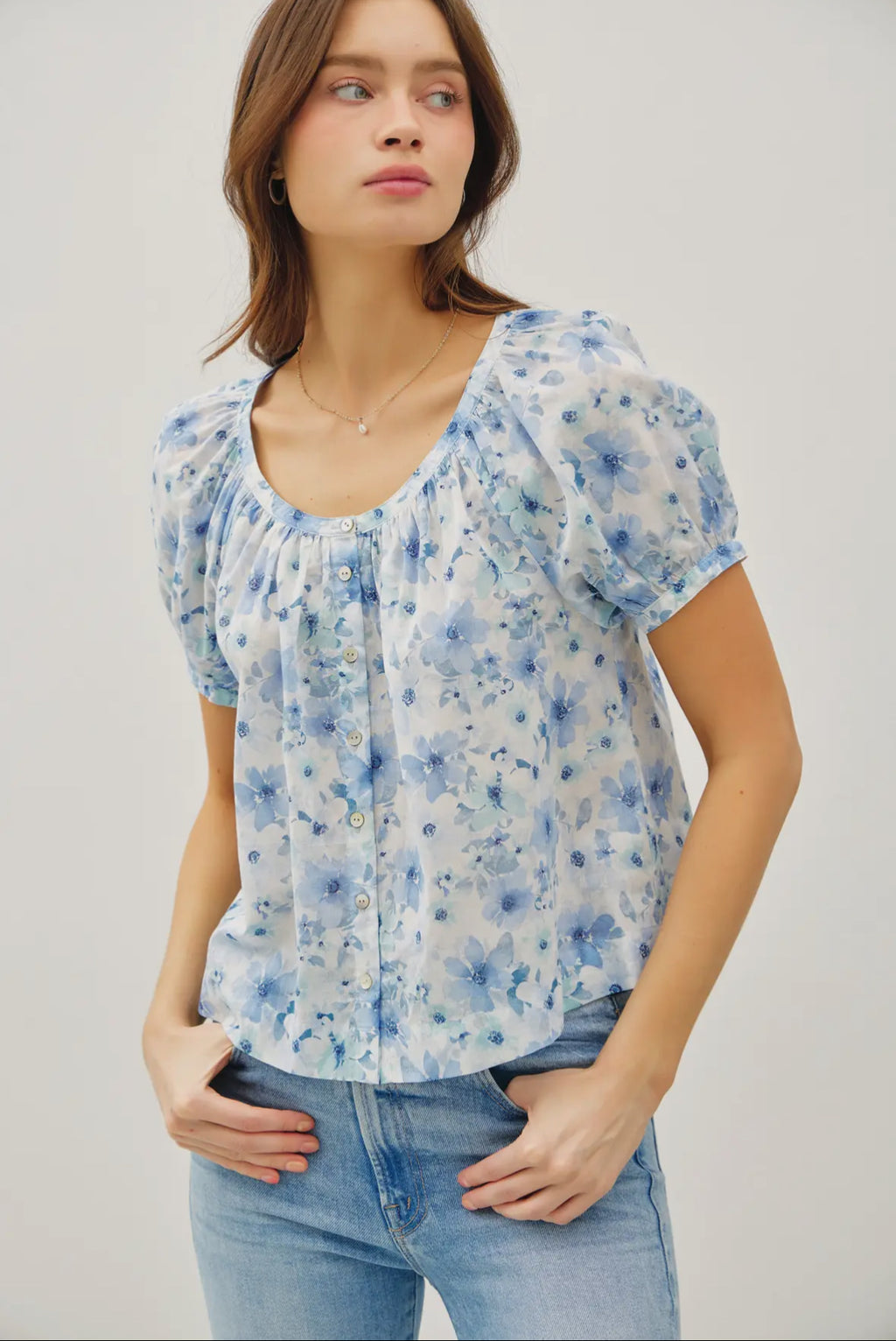 Floral boxy puff sleeve