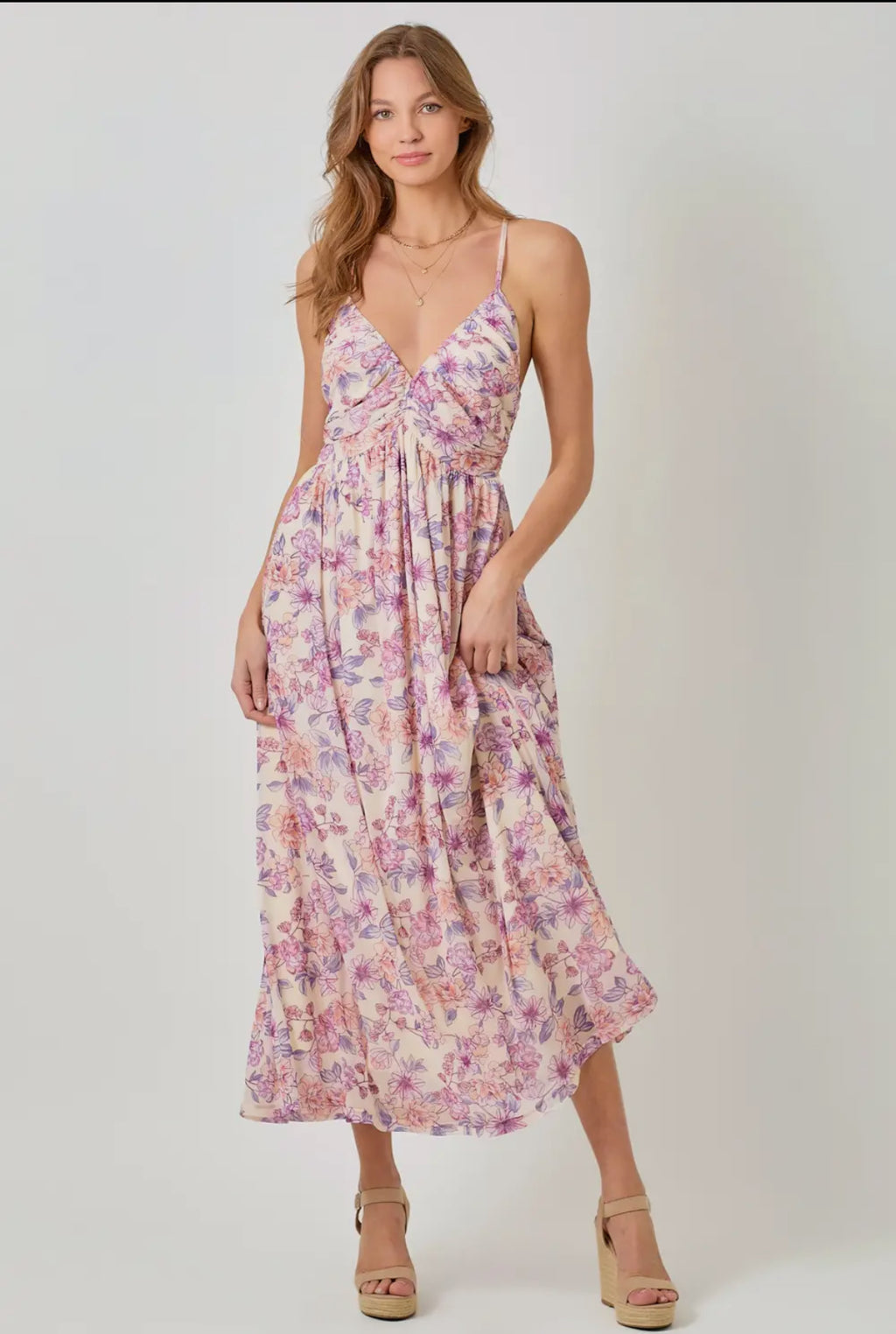 Criss cross back pleating mess dress