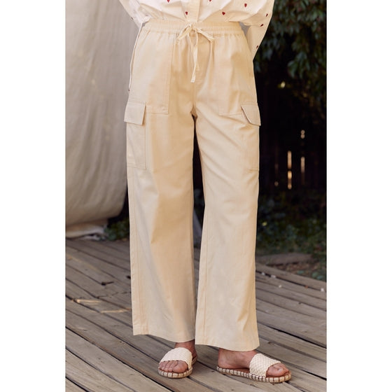 Cotton Twill Front Drawstring Cargo Pants