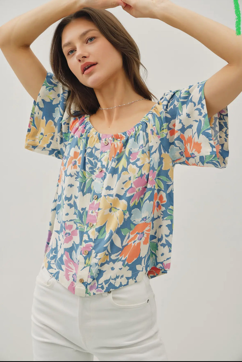 Cropped scoop neck floral top