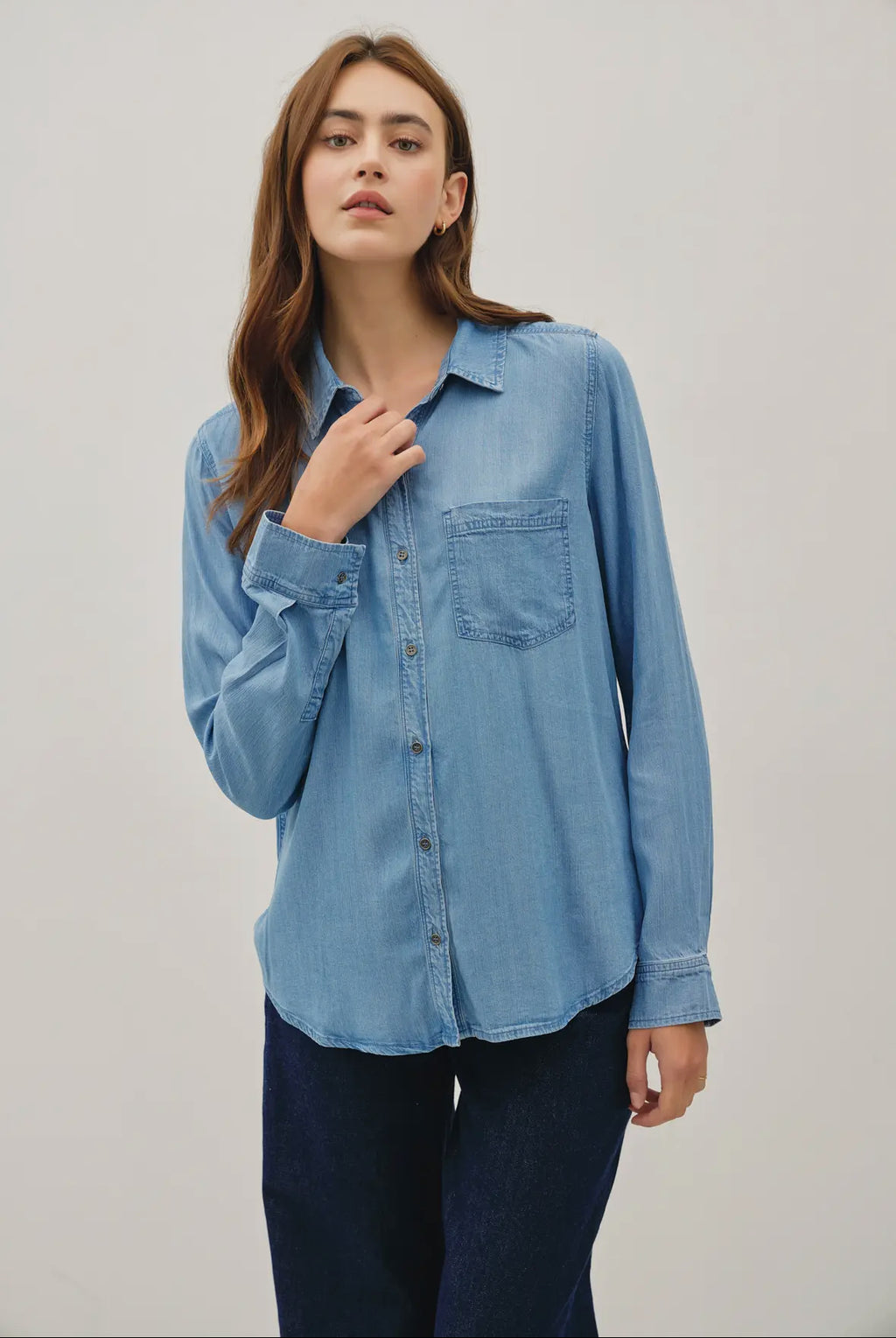 Denim look tencel button up