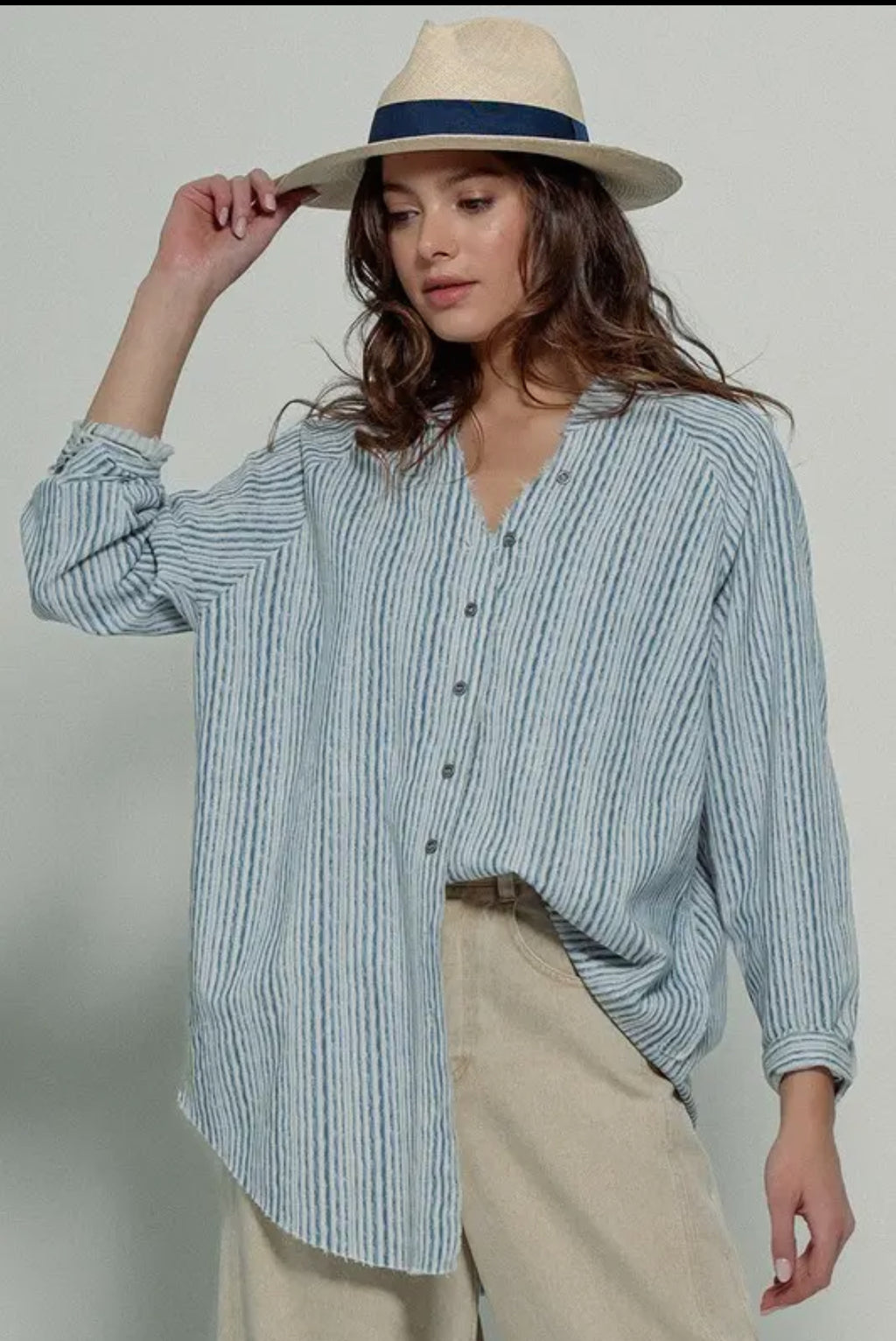 Coastal trail striped linen blouse