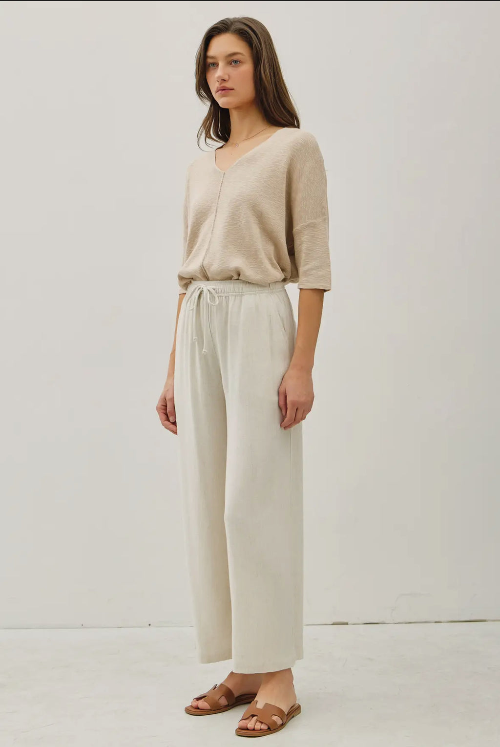 Linen blend cropped wide leg pants