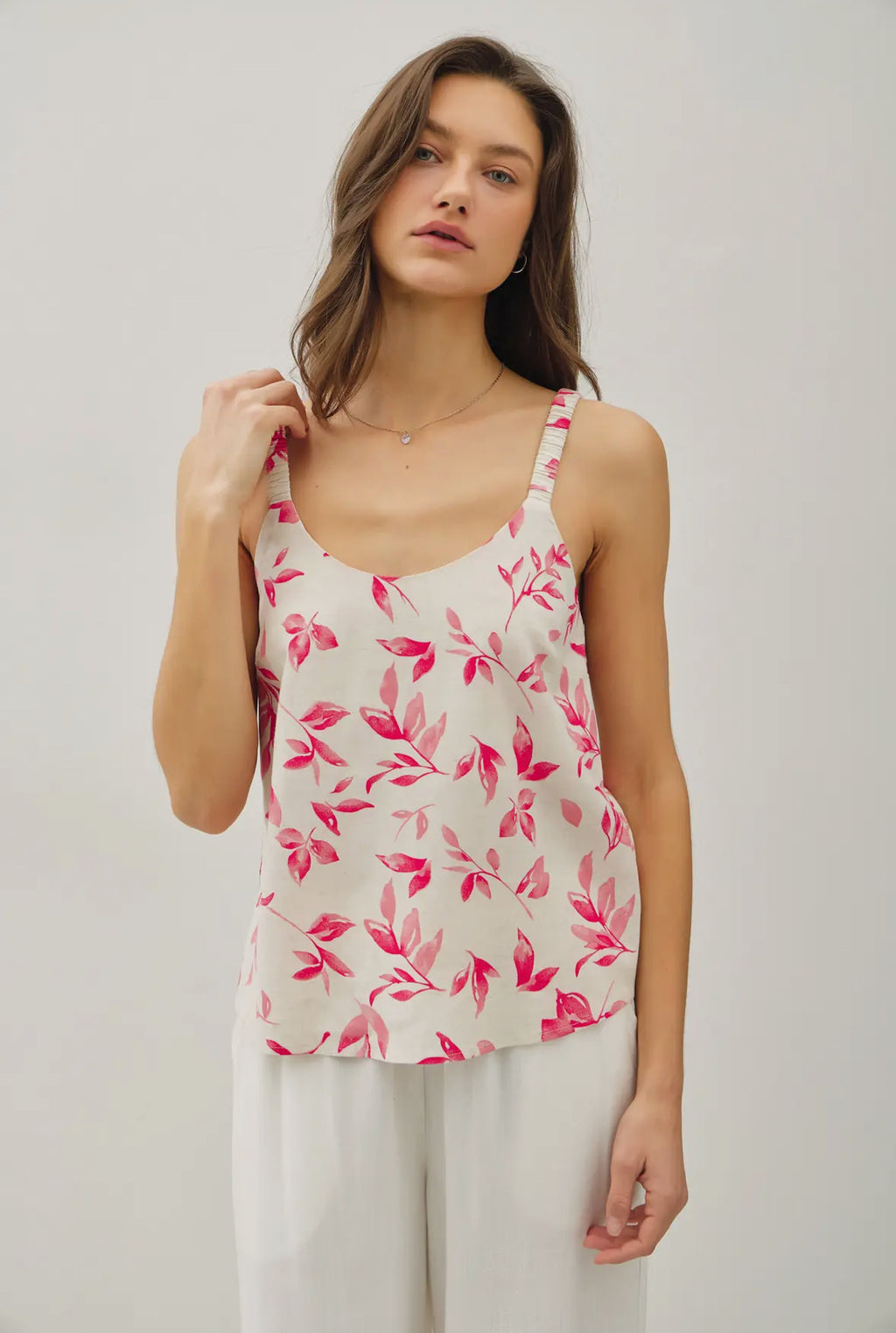 Tropical print linen tank