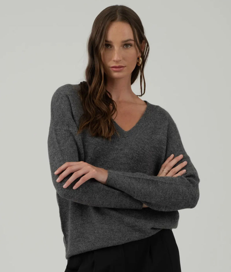 Solid v neck drop knit sweater