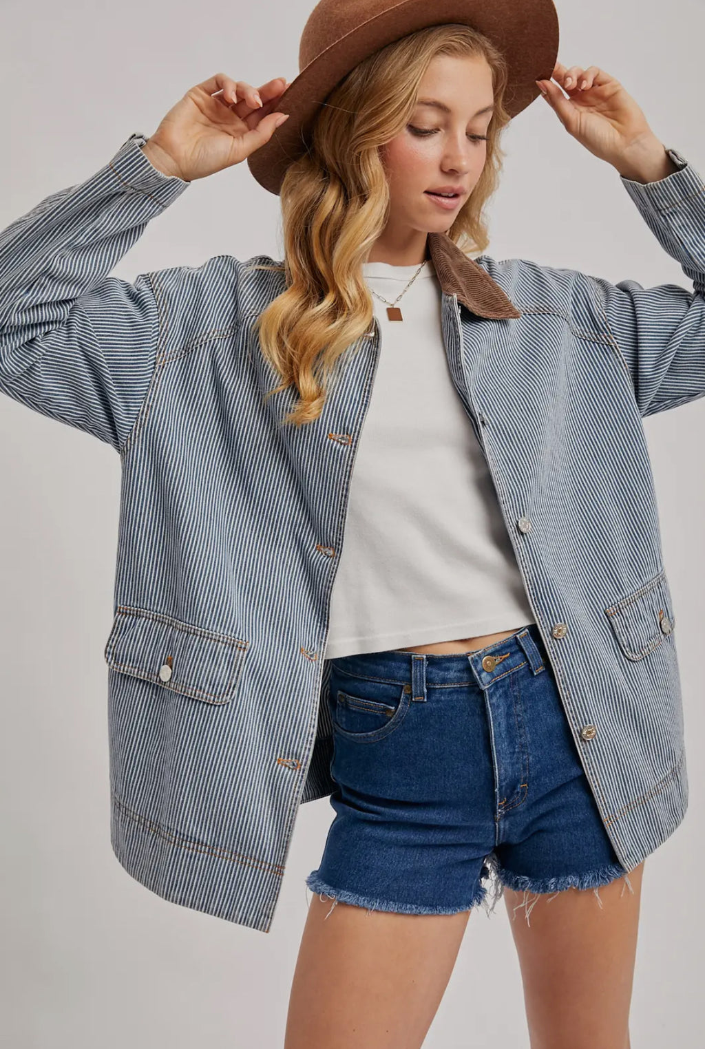 Denim corduroy collar barn jacket