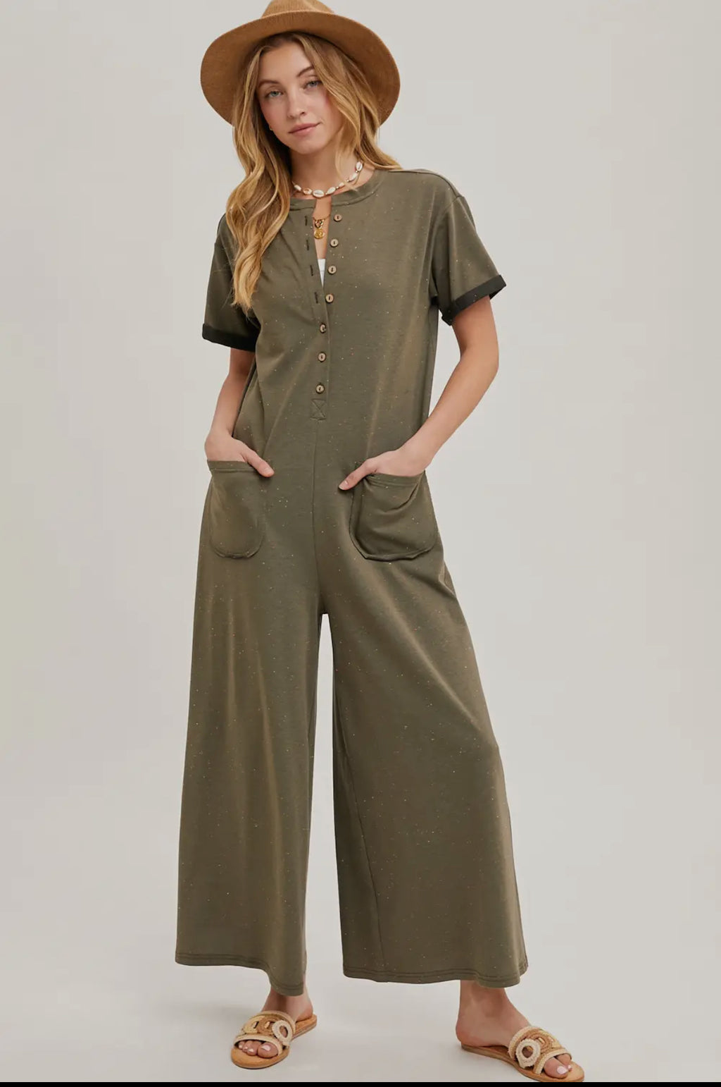 Dot half button wide leg