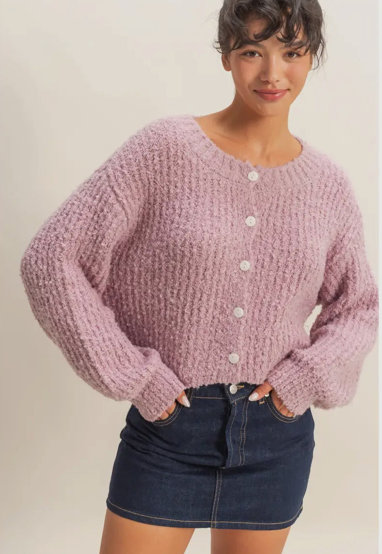 Fluffy knit button up cardigan