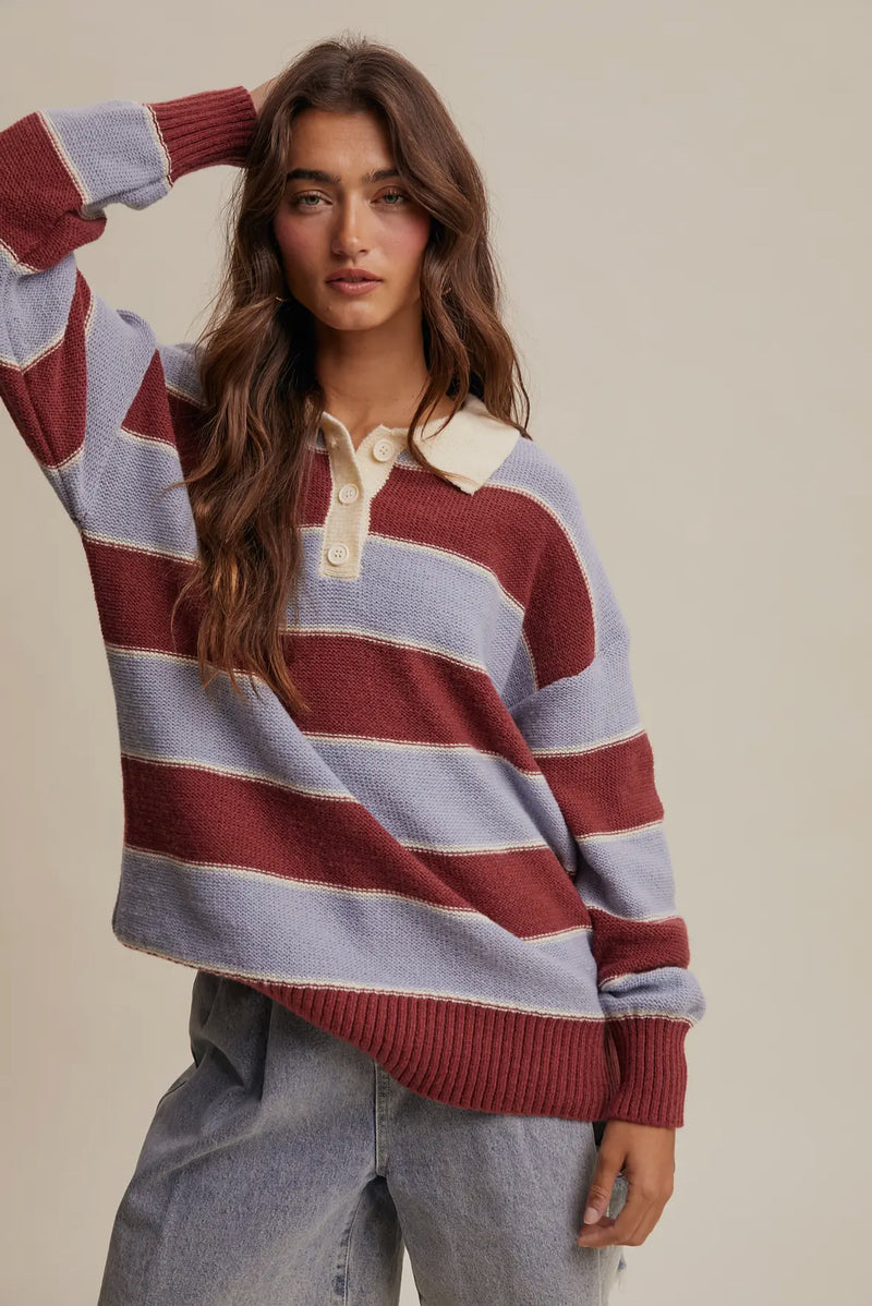 Stripe knit polo sweater