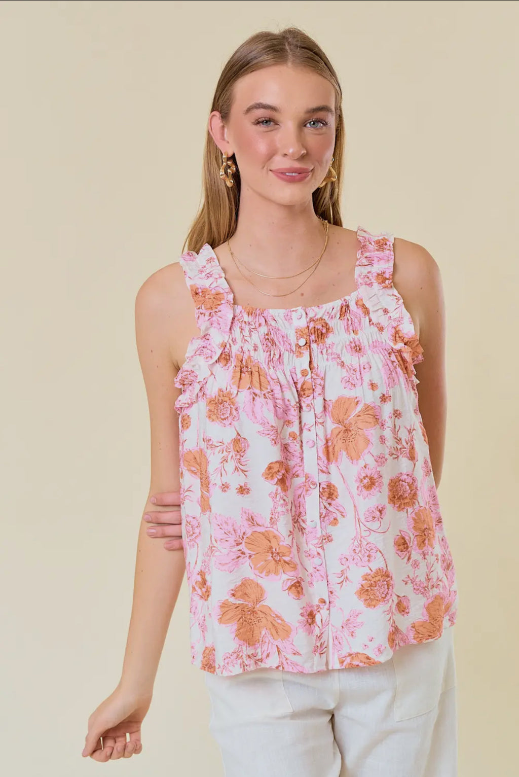 Fritter strap button front tank