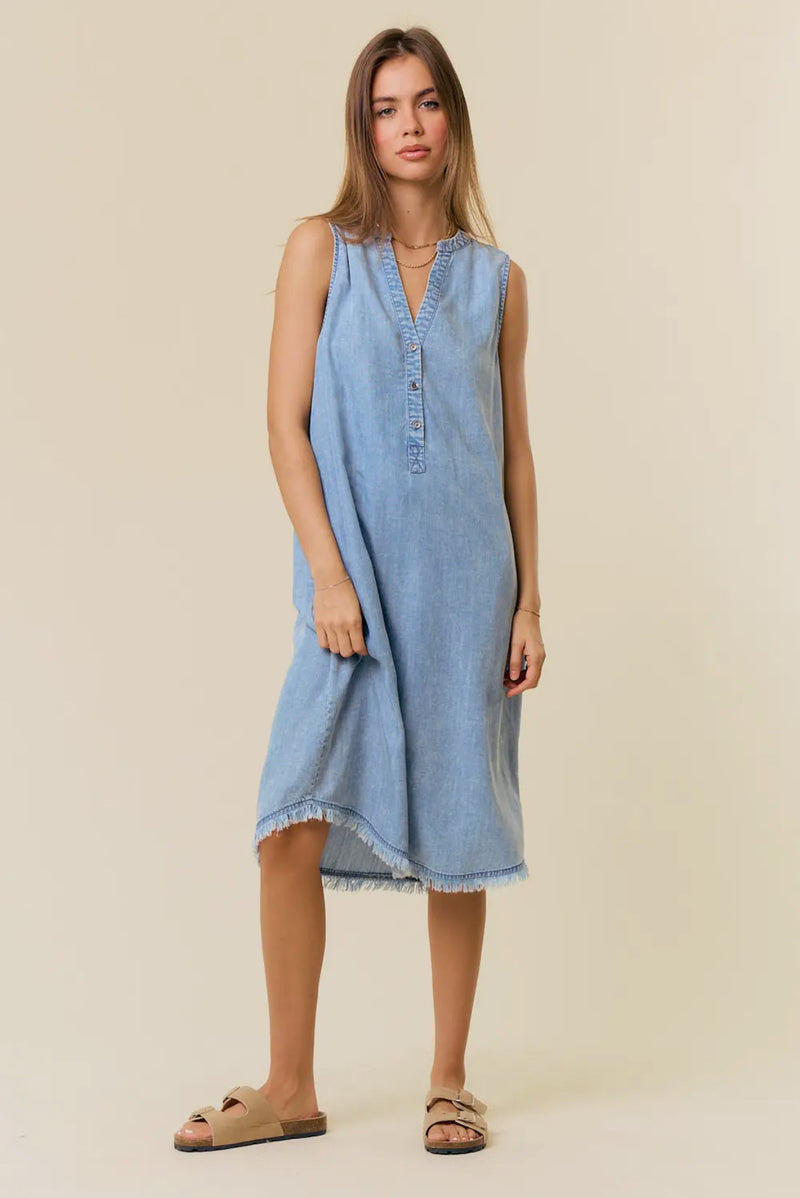 Denim knee length sleeves dress