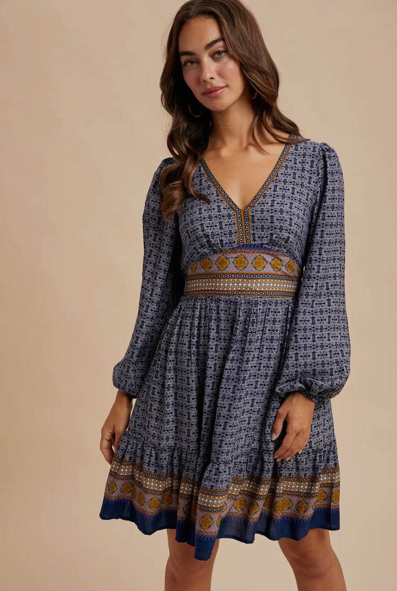 Border print mini dress