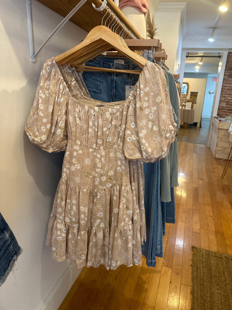 Rayon floral print ruffle mini dress