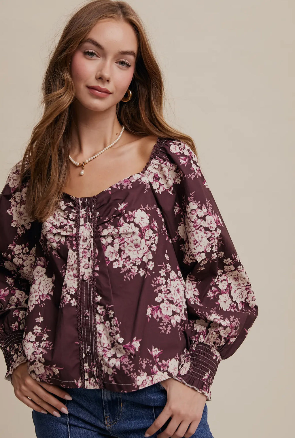 Floral puff sleeve blouse