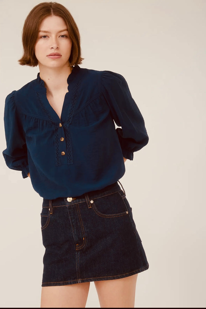 Half button die 3/4 blouse