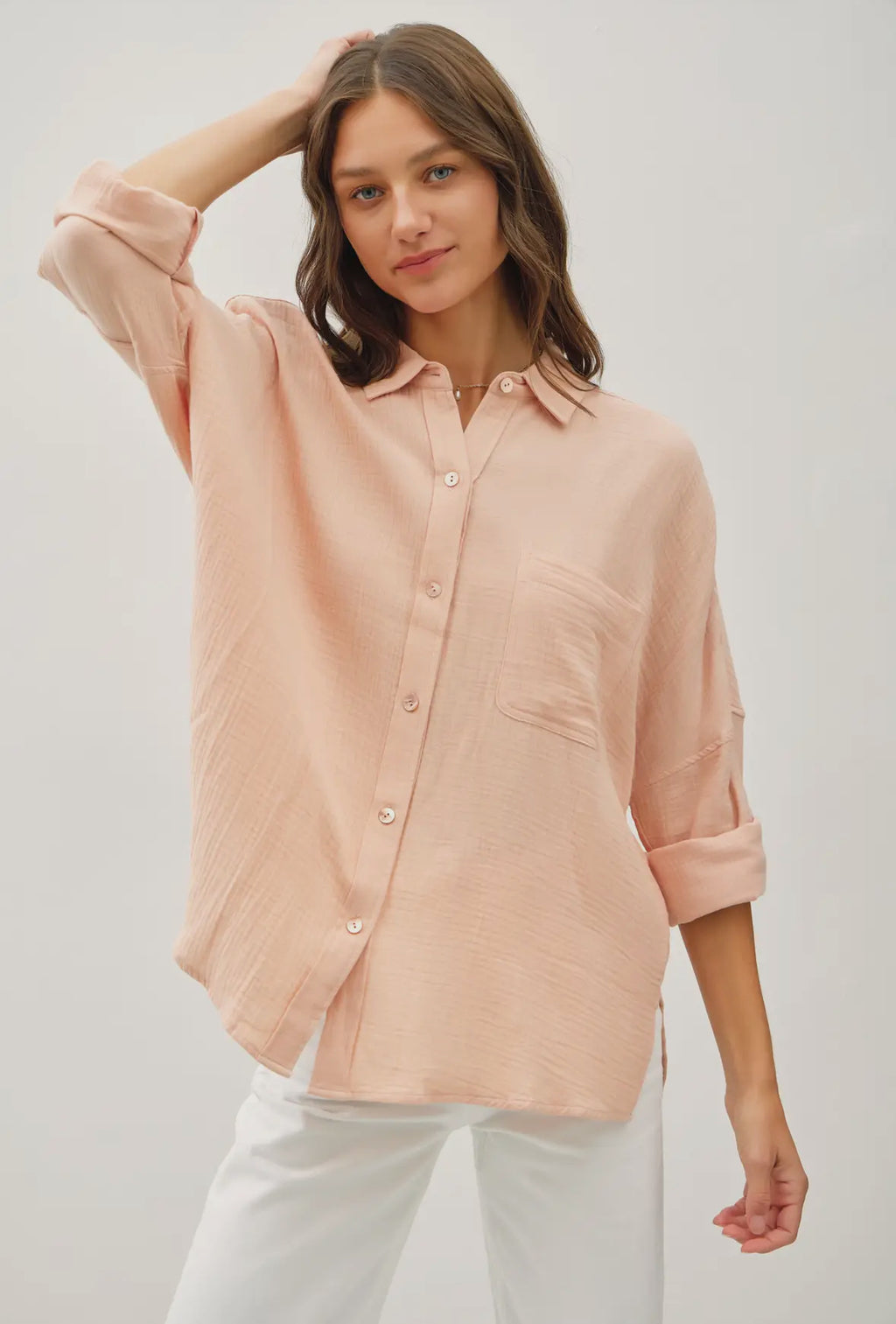 Gauze cotton button up shirt