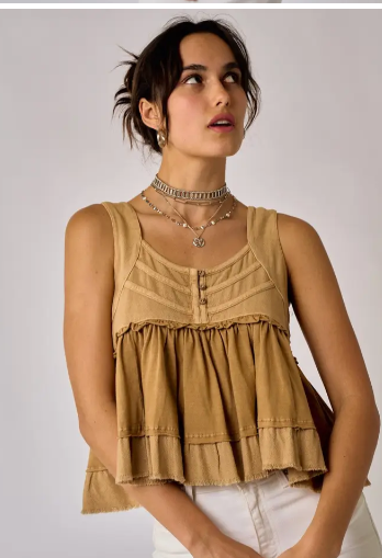 Sleeveless Washed Ruffle Hem Top