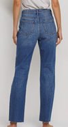 High Rise Slim Straight Jeans with Scissor Cut Hem