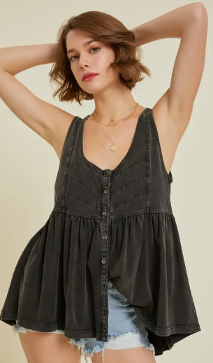 Washed Button Down Tank Top