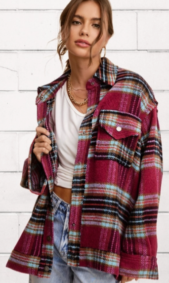 Plaid Button Down Fall Winter Jacket