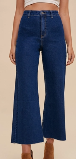 Stretch High Rise Wide Leg Cropped Denim Jean