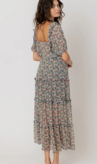 Mesh Floral Short Sleeve Midi Dress