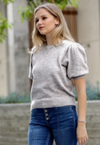 Melange Puff Short Sleeve Round Neck Sweater