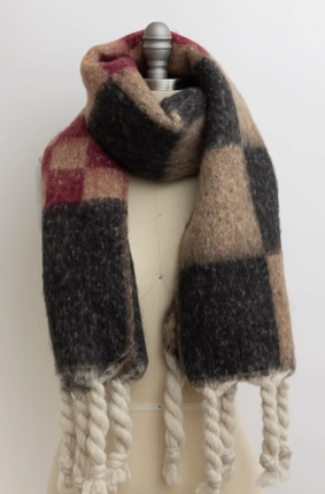 Multi Colored Checkered Scarf w/ Tassels
