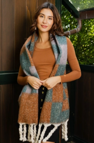 Multi Colored Checkered Scarf w/ Tassels