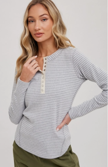 Striped Henley Knit Top