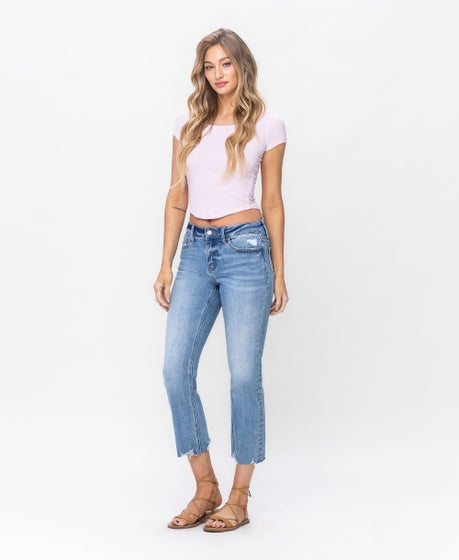 Mid Rise Regular Cropped Straight Jeans